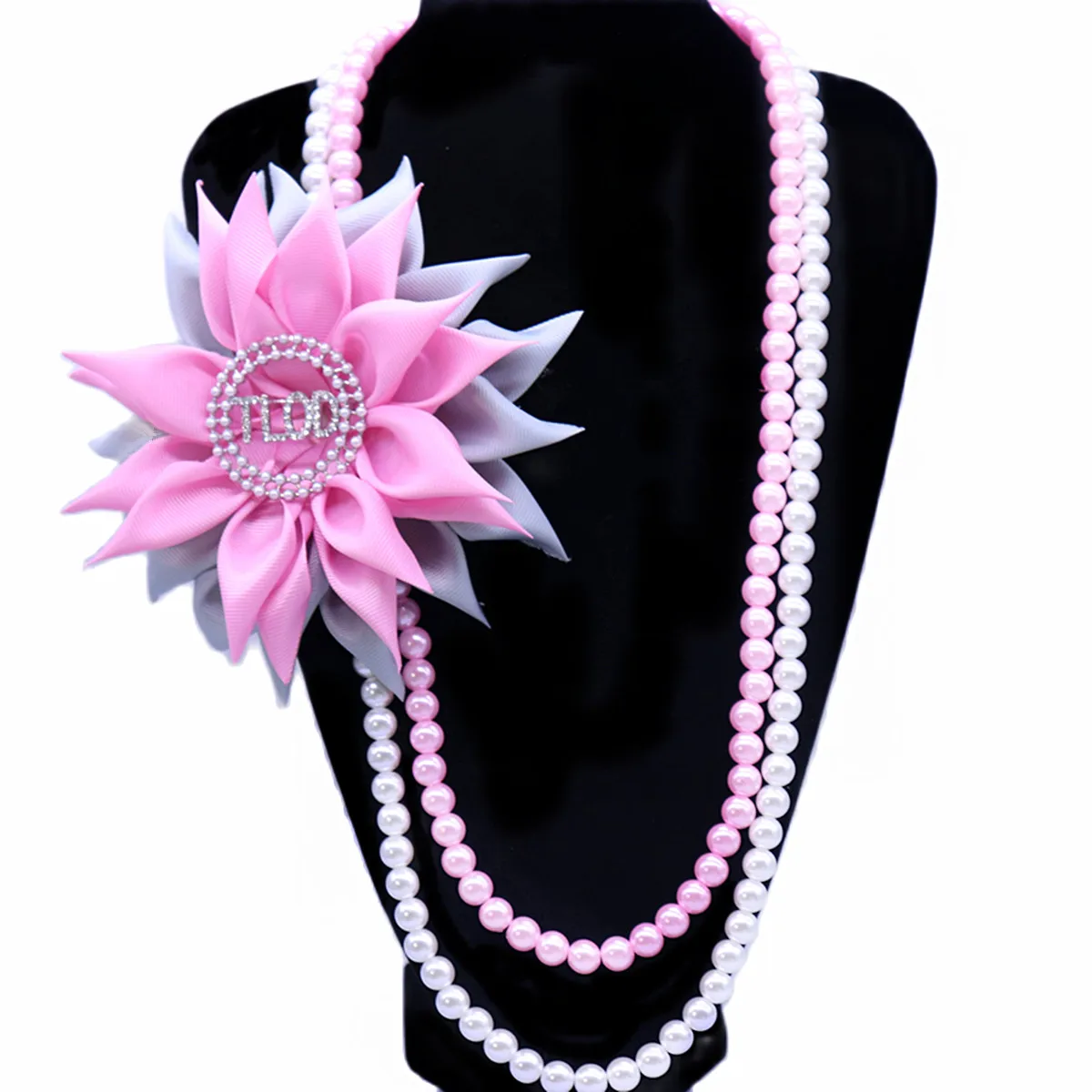 Pure Pink Gray Corsage Ribbon Flower Letters TOP LADIES OF DISTINCTION TLOD Club Necklaces For Gift