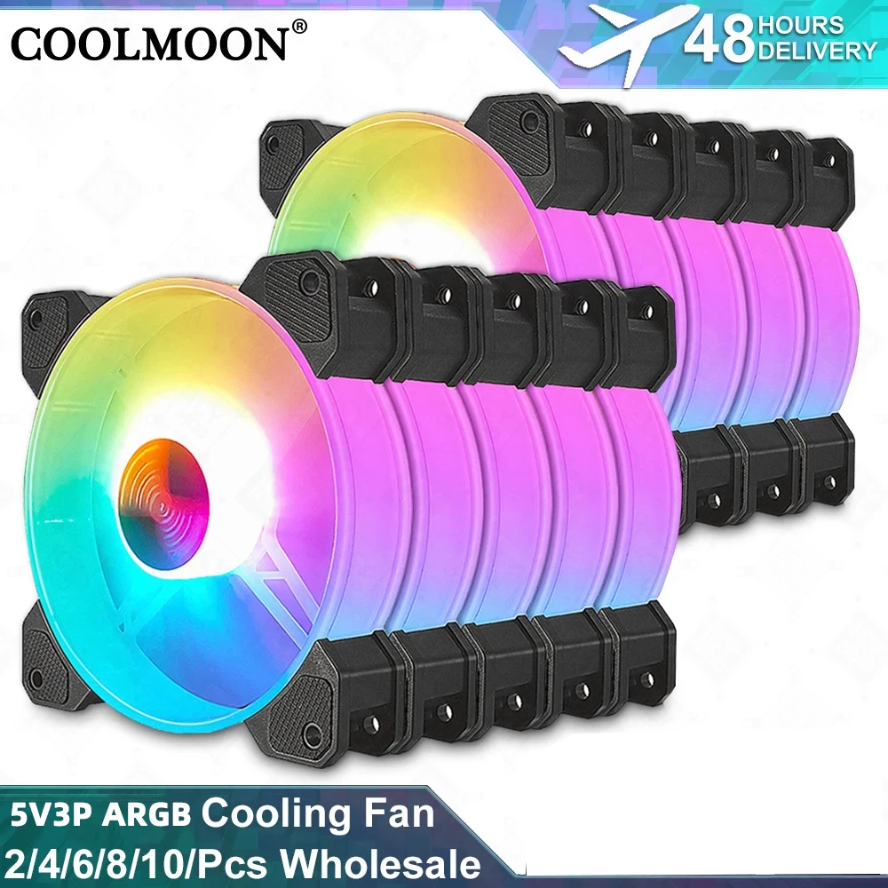 Großhandel 5V 3-Pin 120mm ARGB Lüfter COOLMOON PC-Gehäuse Luftgekühlter Lüfter PWM 4-Pin Schnittstelle mit Controller 1200RPM Leiser Lüfter