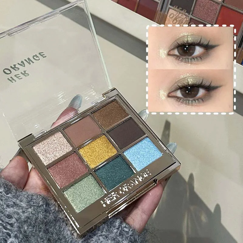 Plaque d'ombre à paupières neuf couleurs, perle mate, maintien flash fin, couleur de maquillage n'est pas facile à voler, poudre, maquillage naturel