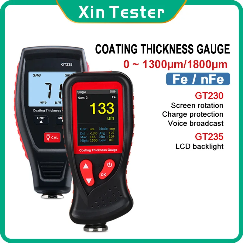 

Xin Tester Coating Thickness Gauge Car 0.1micron/0-1300/1800um Paint Film Thickness Tester Color Display Measuring FE/NFE