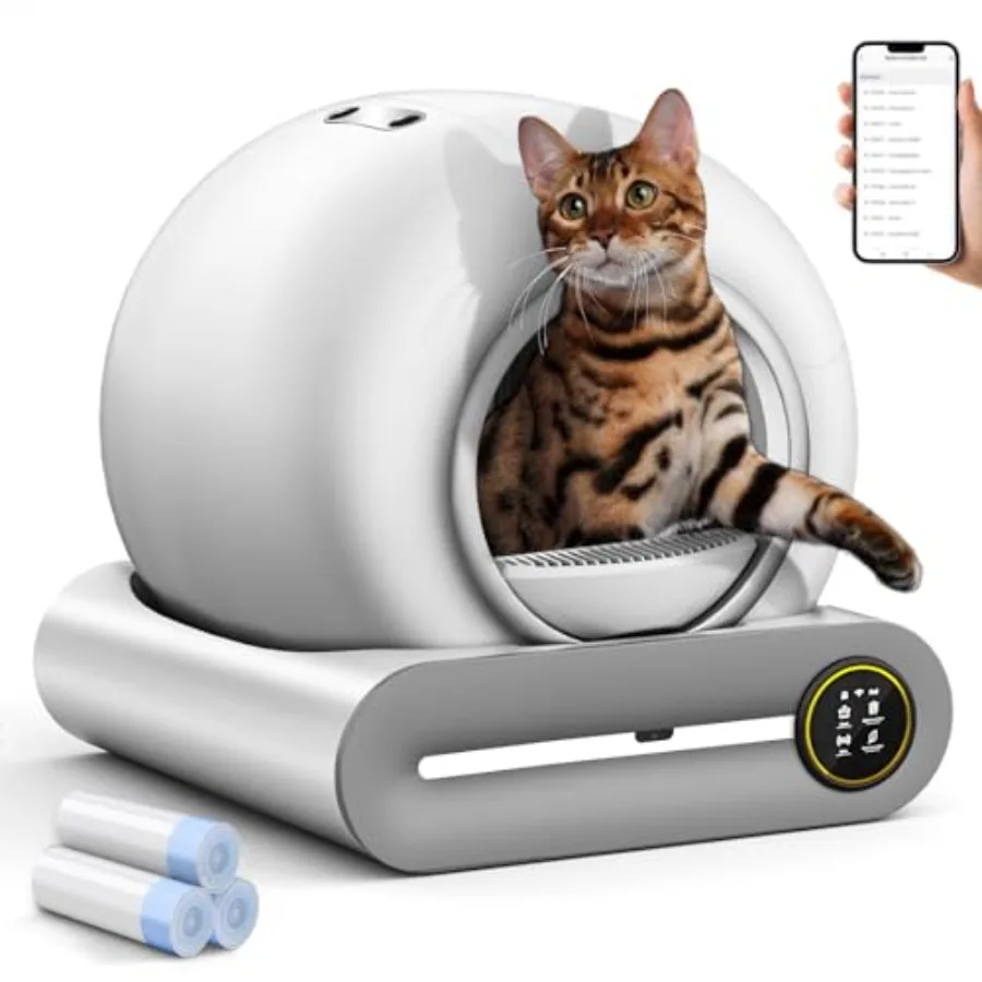 

Self Cleaning Litter Box Automatic Cat Robot for Multiple Cats Large Ccity with 3 Rolls Waste Bags Liners App Control Negative
