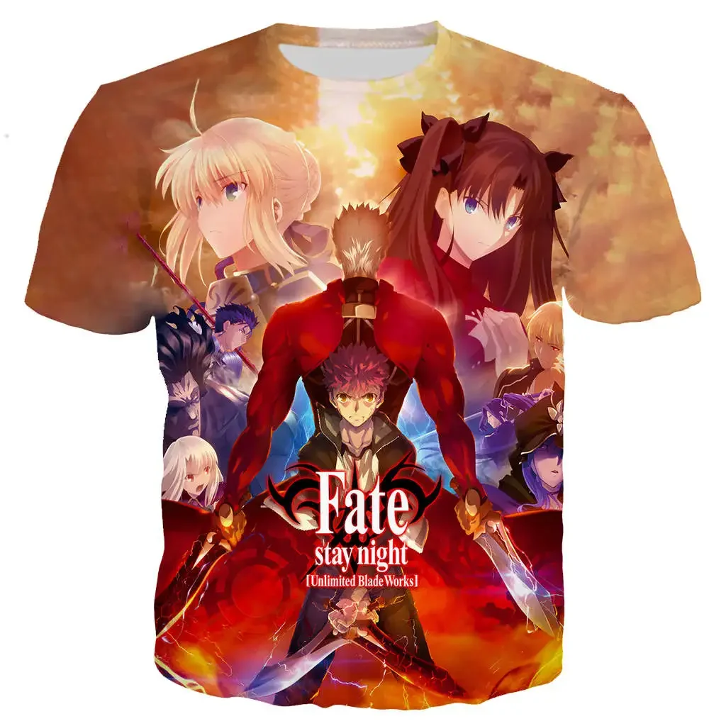 Summer Fate/stay Night Unlimited Blade Works 3D Printed T-shirt Men/women Cool Short Sleeve Harajuku Tee Tops