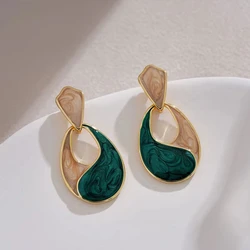 FTCY Vintage Blue Enamel Oil Earrings for Women Elegant Geometric Water-Drop Hollow Dangle Earrings Jewelry Party Gifts