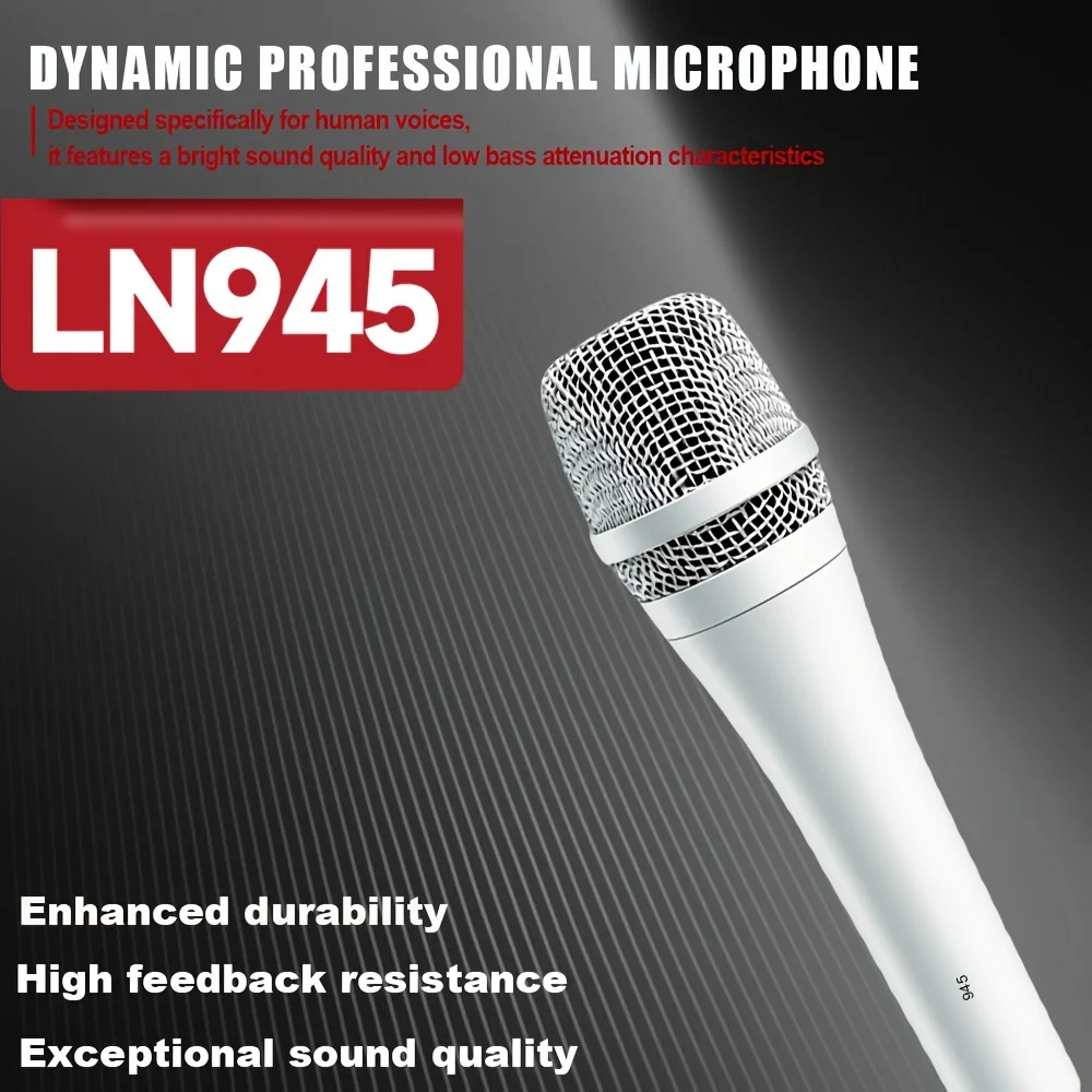 White Professional Dynamic Microphone LN945 High-quality HyperCardioid Vocal Mic For Party Karaoke Singing Speech Recording