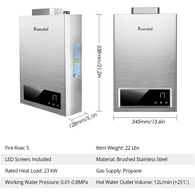 Tankless Water Heater, 3.17 GPM Instant Hot Propane Gas Water Heater with Constant Temperature, Indoor (Propane Gas)