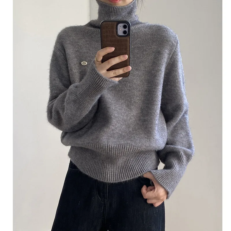 Winter Turtleneck Knit Sweater Women Warm Loose Long Sleeve Knitted Pullover Tops