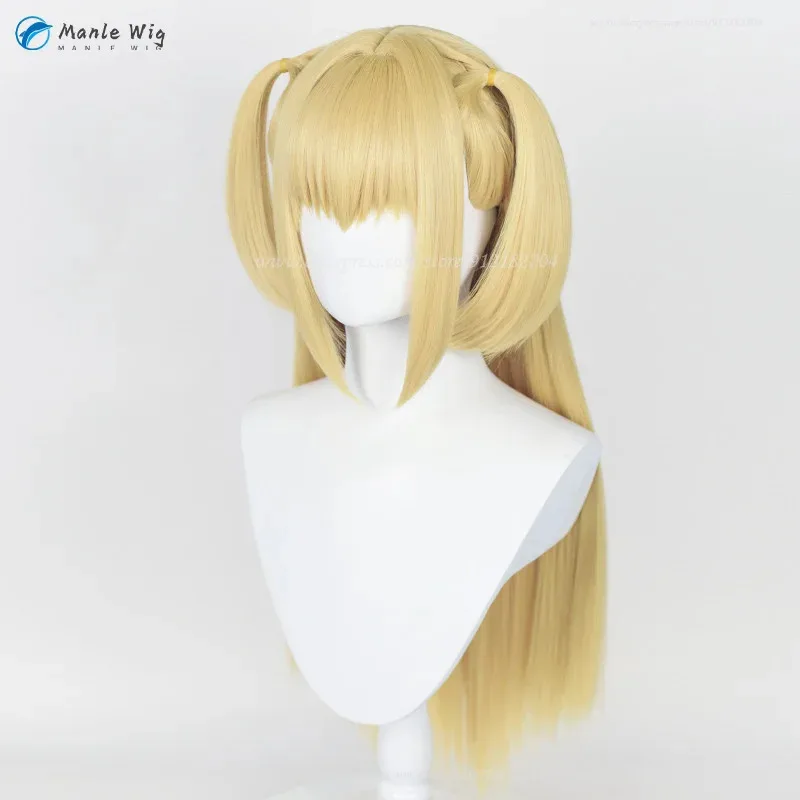 

qq34Anime MisaMisa Cosplay Long Yellow Double Tail Misa Amane Heat Resistant Synthetic Hair Woman Party Wigs + Free Wig