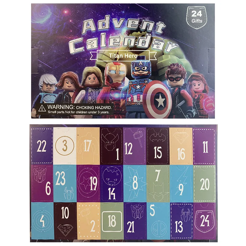 24 Uds figura de Disney mini caja de calendario de Adviento de Marvel figuras de Anime de Los Vengadores Spider Iron Man Hulk juguete niños regalo de Navidad 2025