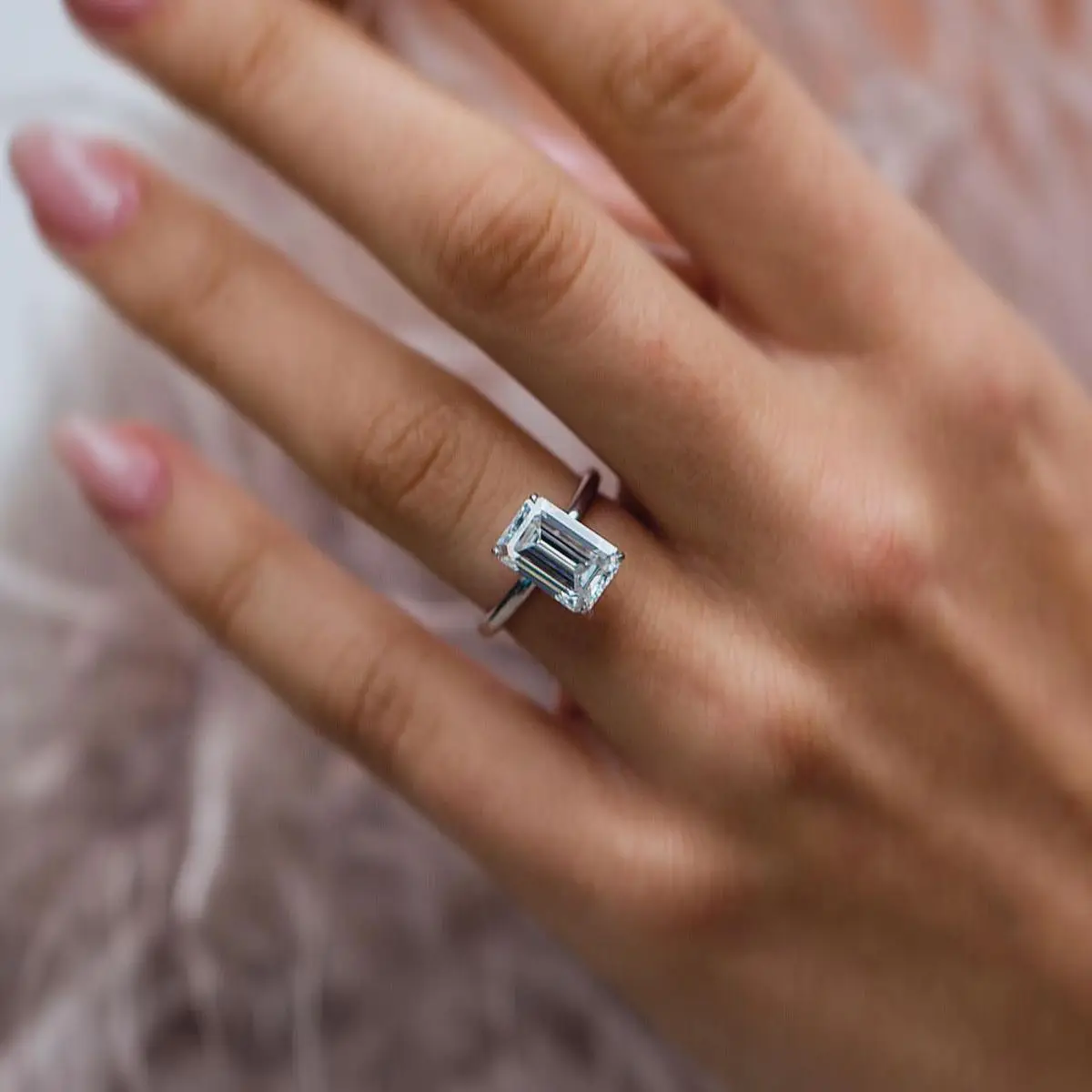 Elongated Emerald Cut 3.5CT Moissanite Solitaire Ring, 10.5×7mm Main Stone, Solid 18K Gold Fine Jewelry, Engagement Wedding Anniversary Bridal Gift For Women