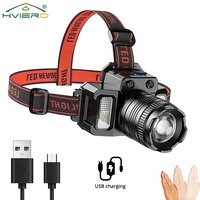 HeadLamp Wave Sensor COB Side Light LED USB Rechargeable Torch Outdoor Super Bright Zoom Waterproof for Camping Hunting Fishing