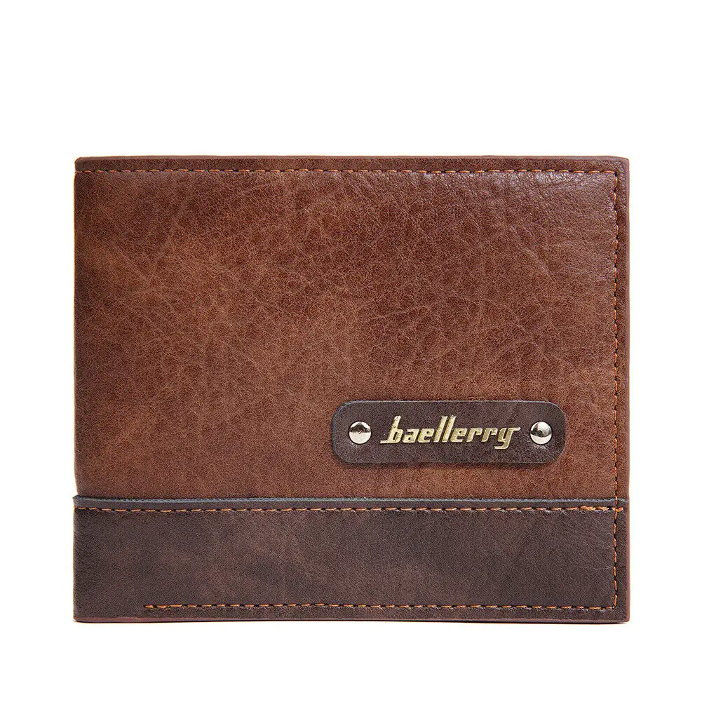 Dompet Kulit PU Pendek Pria, Dompet Pria Kecil Tempat Foto Saku Lipat Dua Slot, Saku Dompet Antik untuk Pria