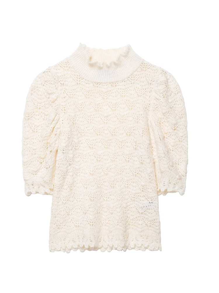 

Женский пуловер, осень-зима 2021, новая мода с круглым вырезом и короткими рукавами, трикотаж с вышивкой, пуловер, женский элегантный уличный топ