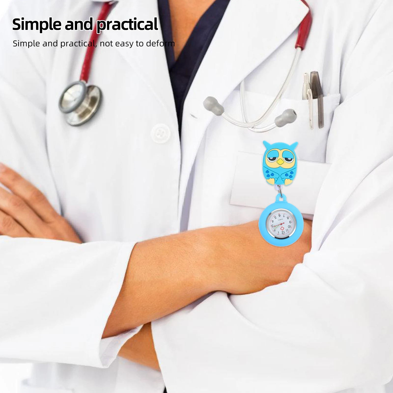 Cute Owl Nurse Pocket Watch Soft Rubber Quartz Movement Stretchable Silicone Watches for Doctors Nurses Medical Gifts