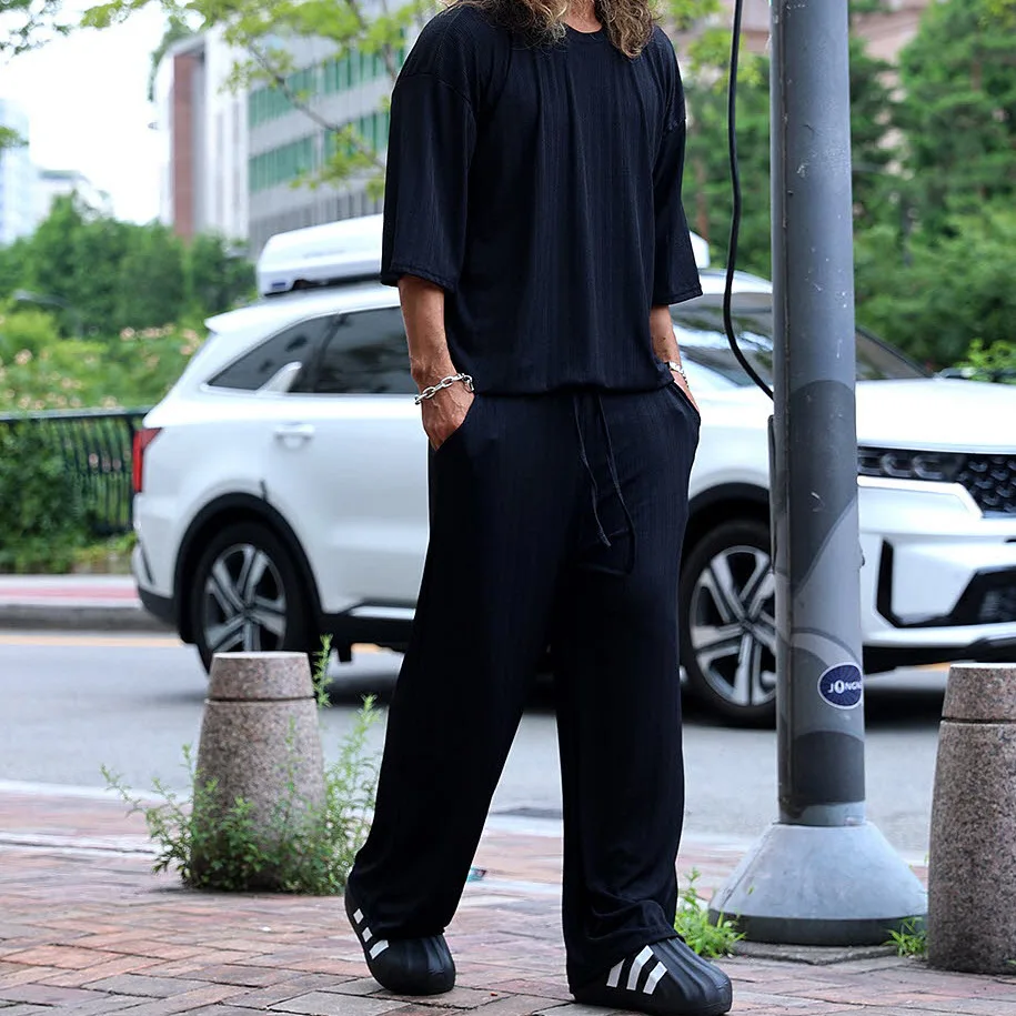 Traje de punto informal para hombre, camiseta de manga larga suelta, pantalones, ropa de otoño, nuevo, Verano