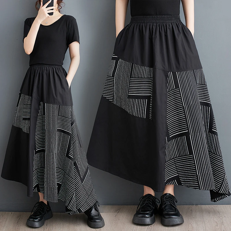 

Весенне-осенняя свободная женская юбка трапециевидной формы большого размера с эластичной резинкой на талии, модная универсальная длинная юбка из хлопка, полиэстер...