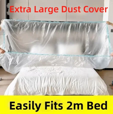 

3Pcs Transparent Disposable Bed Dust Cover Waterproof Thick Plastic Furniture Protection Easy Application Elastic Edges
