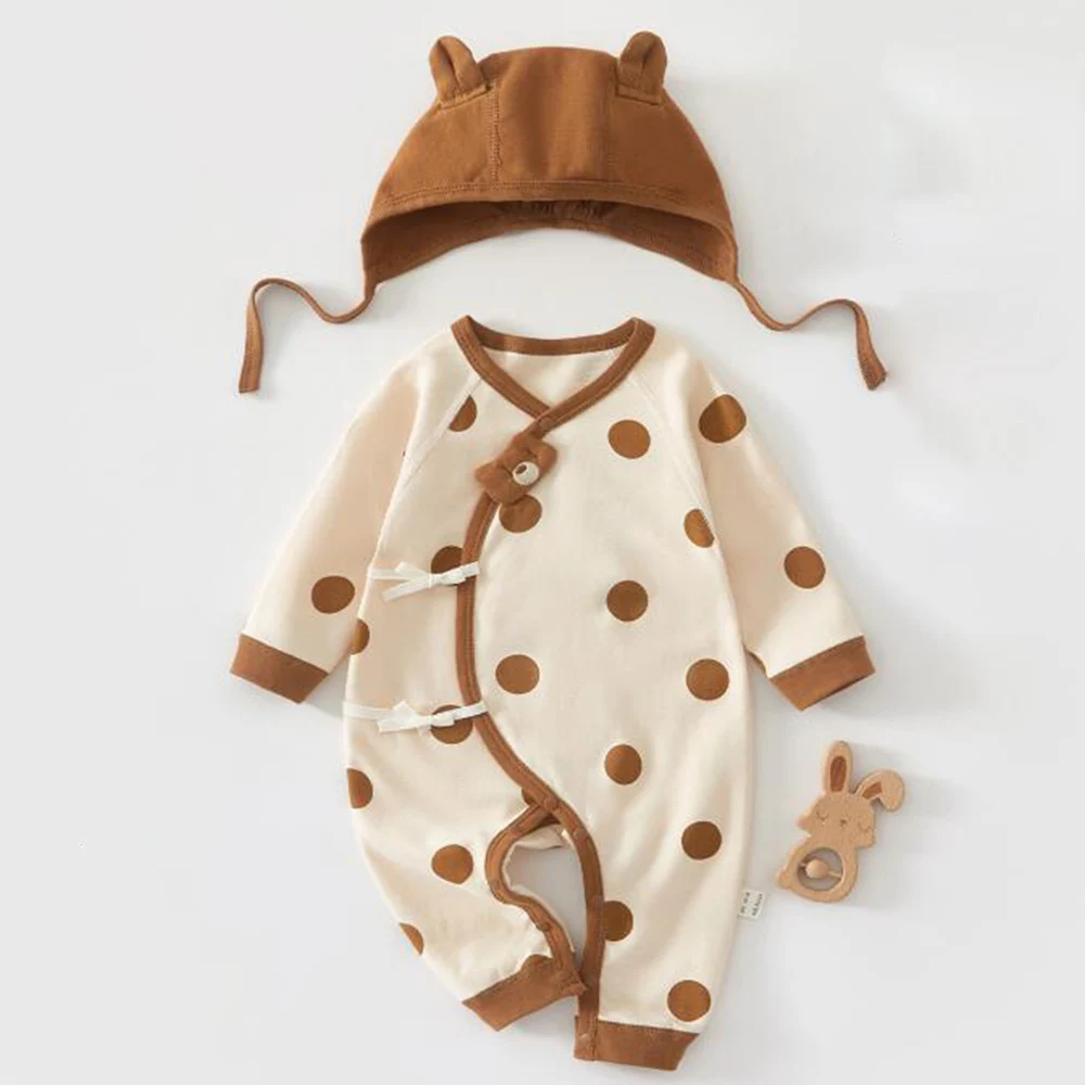 Newborn Baby Rompers 100% Cotton Cute Spring Autumn Unisex Baby Jumpsuit For Boys Girls Infant Clothing WIth Hat