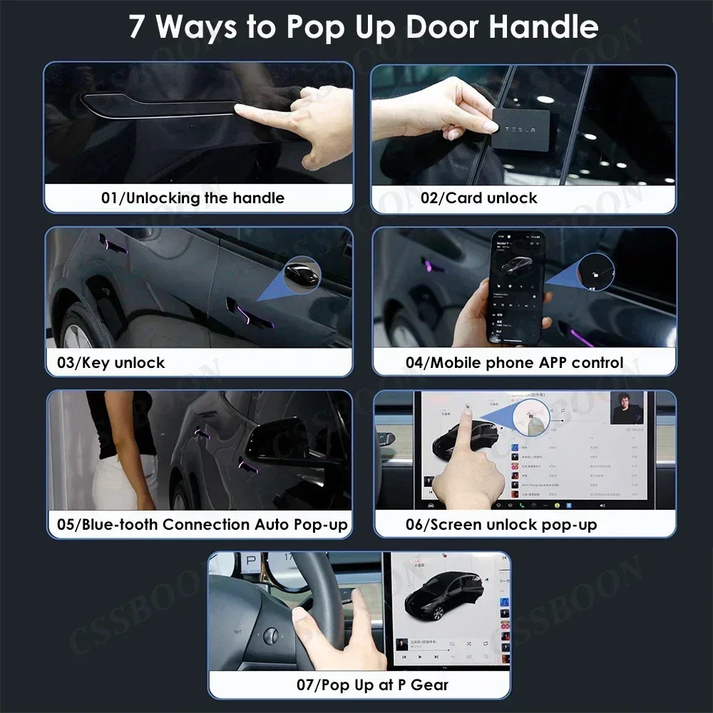 New Y Juniper Newest LED Electric Door Handle for Tesla Model 3 Y Highland Auto Pop Up Color Adjustable Automatic Door Handles