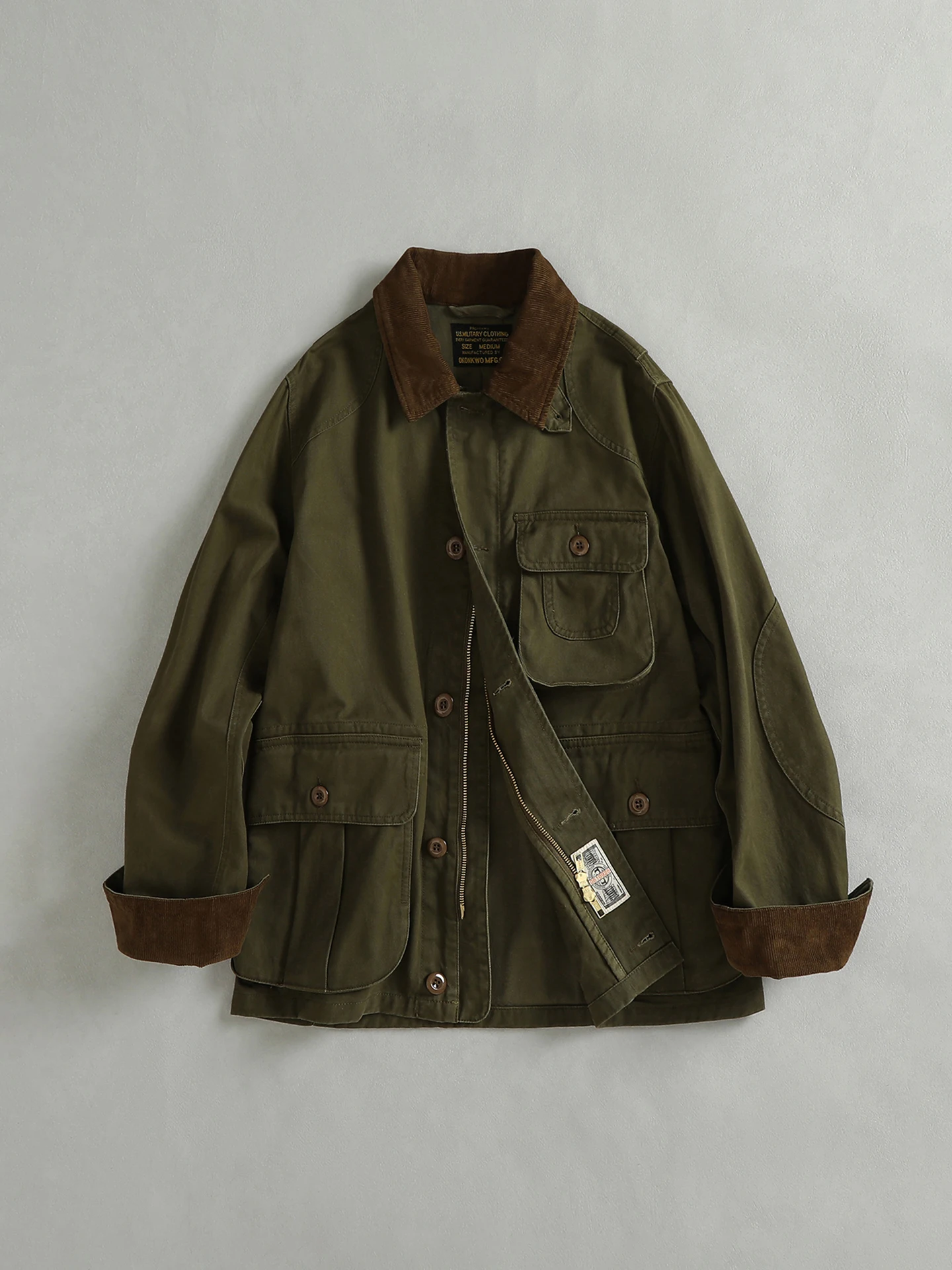 

Autumn New American Retro Multi-pocket Twill Hunting Cargo Jacket Men's Amekaji 100% Cotton Washed Corduroy Lapel Casual Coat