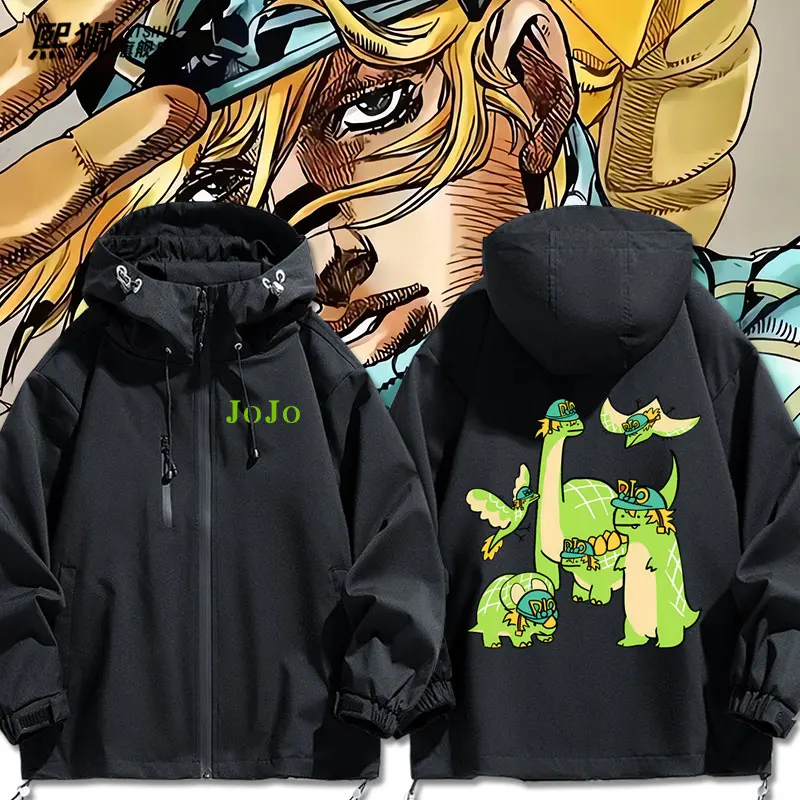 

Куртка-парка JOJO Adventure Dinosaur Jaet из полиэфирного волокна, демисезонная, с капюшоном, для подростков, повседневная, современная, стильная, верхняя одежда