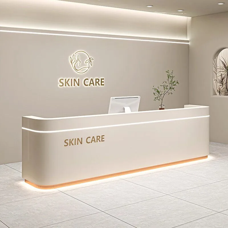 Modern Simple Beauty Salon Desk Nordic Lacquered Clothing Store Stainless Steel Cashier Counter Clinic Office Furniture FYRD
