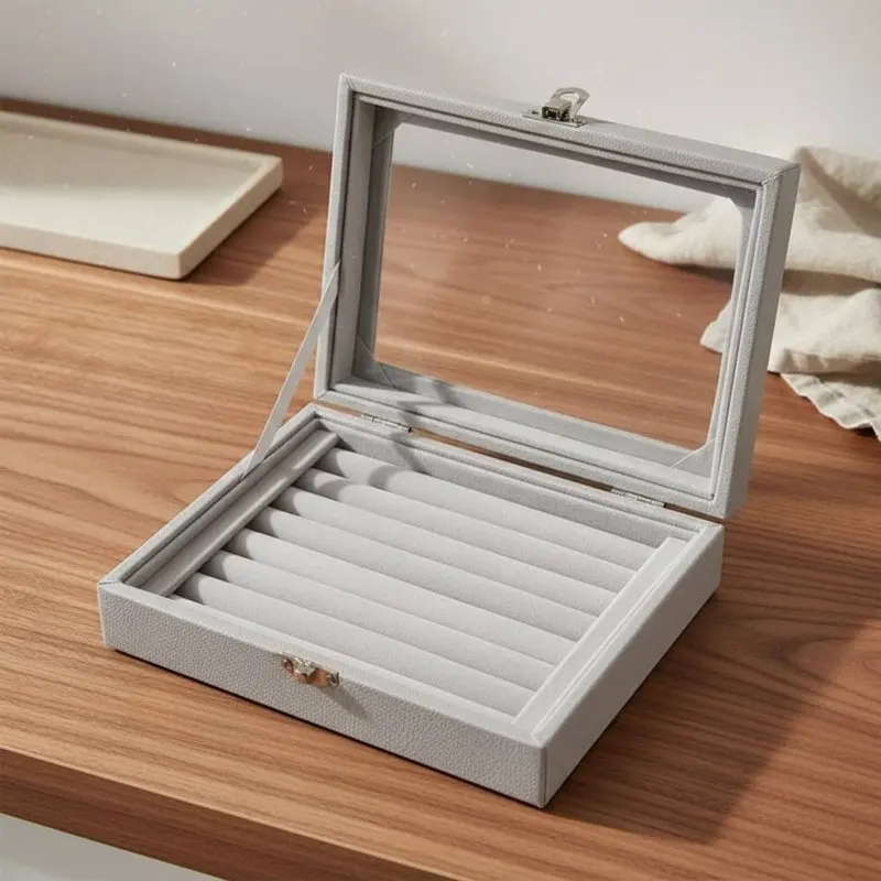 

Band Earring Storage Case Particle-Resistant Soft Jewelry Box Flocked Jewelry Organizer Stackable Design Soft Earring Holder