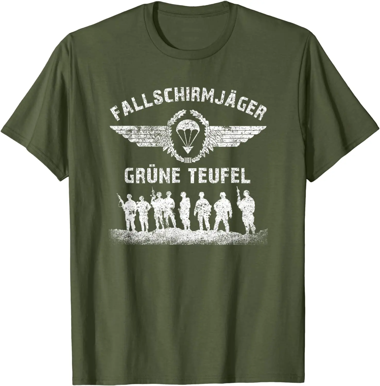 German Paratroopers Greens Teufel Springerabzeichen Parachutists T-Shirt. Premium Cotton Short Sleeve O-Neck Mens T Shirt New