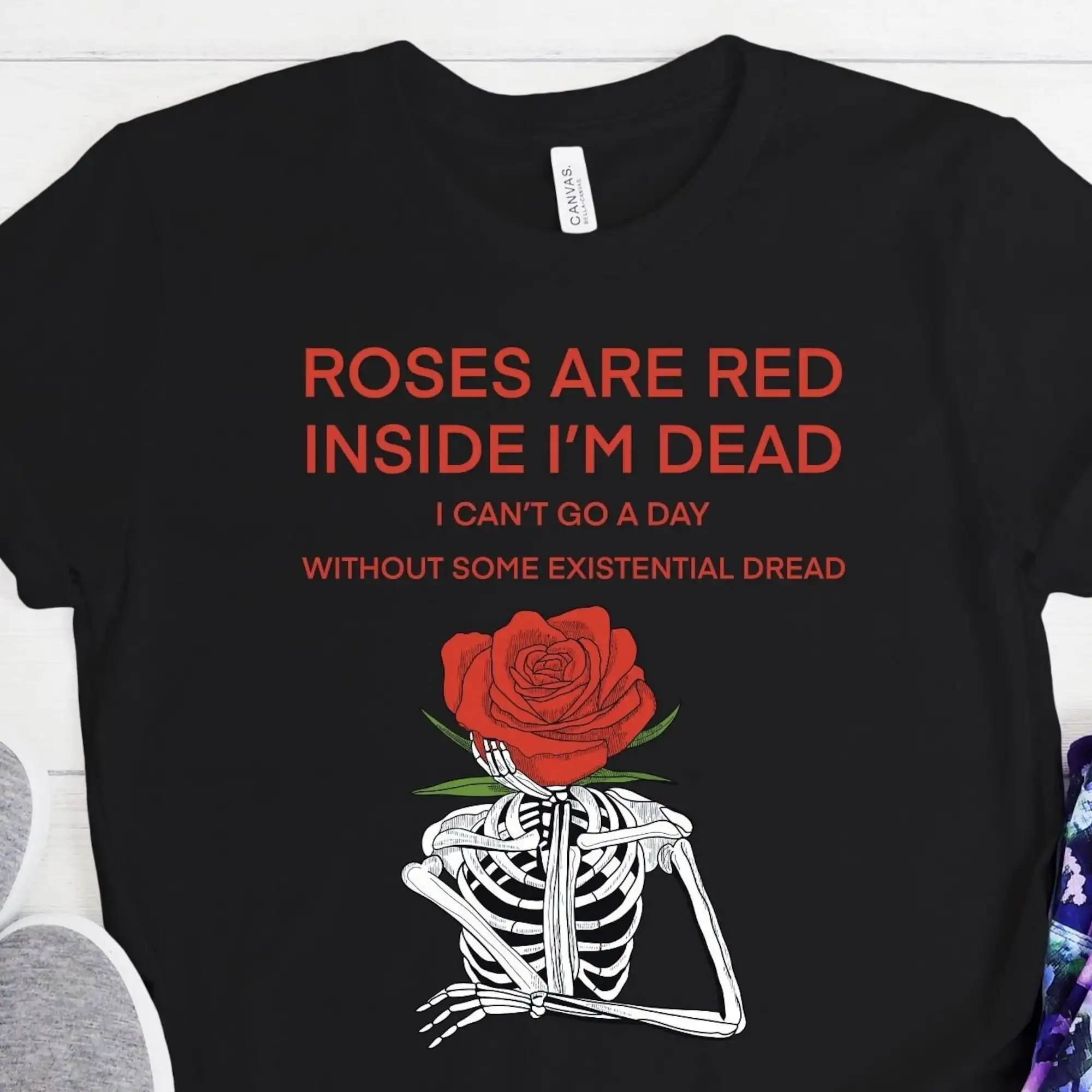 Roses Are Red Inside I'M Dead Skeleton Head Rose Spooky Valentines Day Gothic Grunge Beauty Vitality Mystic T Shirt Sweat