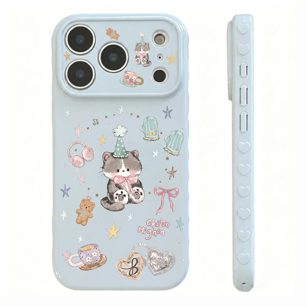 Phone Case for Apple iPhone 17 16 15 ProMax 17 16 15 14 13 12 11 Cases Light Blue Party Kitten Large Window skin-friendly touch