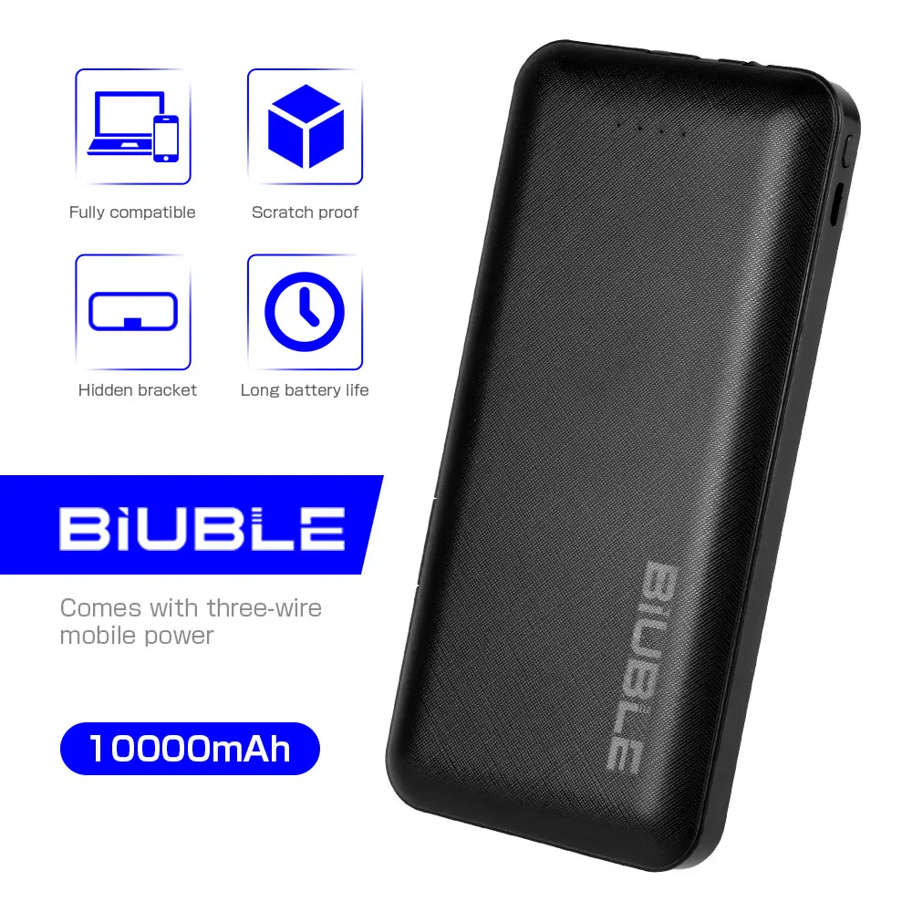 High Capacity Power Bank 10000mAh Fast Charging Powerbank with Cable Portable Battery Charger For iPhone Samsung Huawei