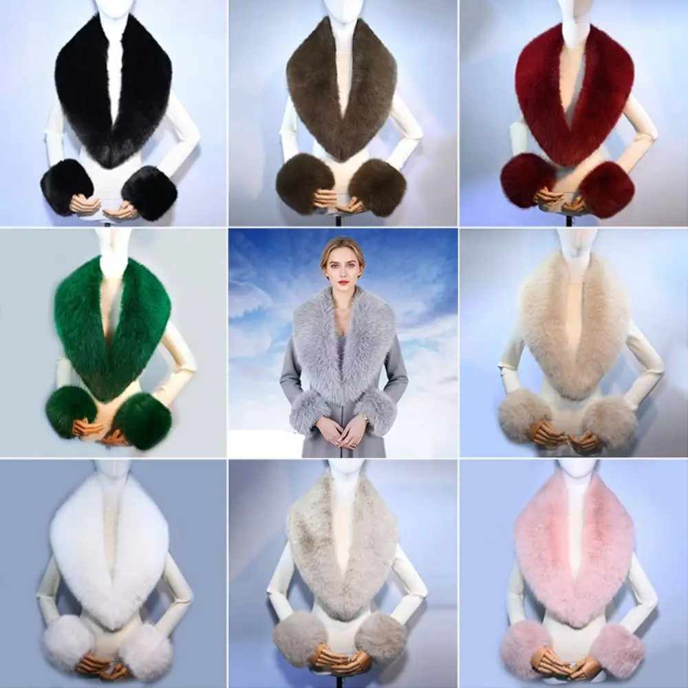 3-個セットフェイクファー素材フェイクファー襟袖口セット暖かい質感取り外し可能なフェイクファースカーフソフトタッチ
