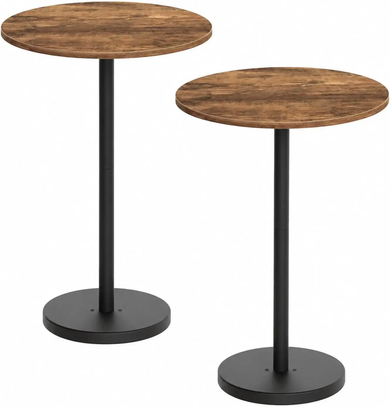 Bar Table, Round Bar Table Set of 2, Counter Height Table, Pub Cocktail Table, Metal Frame, for Bistro, Dining Room, Living Room, Terrace, Rustic Brown and Black