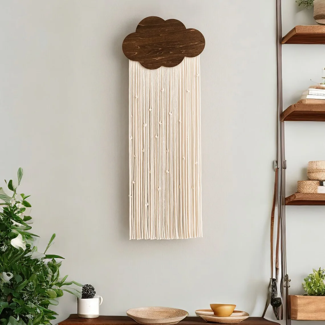 Cloud Macrame Wall Hanging Shelf Boho Home Decor Shelves On Wall Wood Decoration for Bedroom Living Room Nursery Christamas Gift