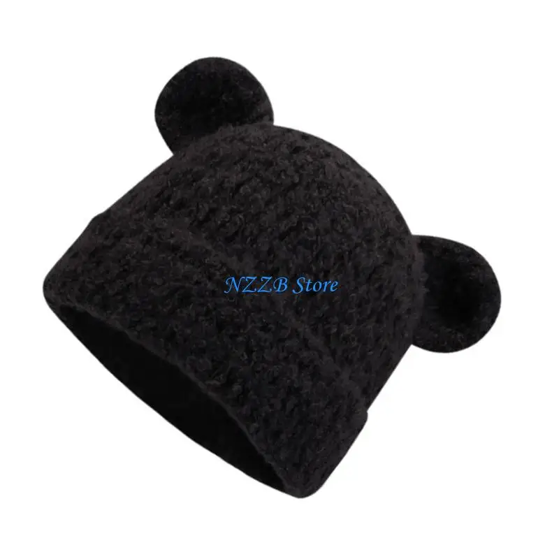 

T21F Knitted Brimless Bear Ear Hat for Outdoor Activity Windproof Winter Breathable Hat All Matching Warm Hat for Women Teens