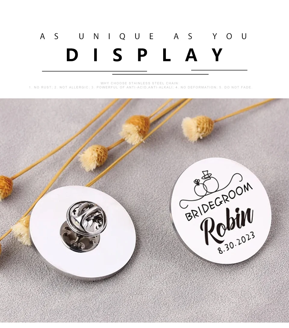 Lemegeton Benutzer definierte Name Brosche graviert Logo Anstecknadel Männer Frauen Anzug Abzeichen Edelstahl Schmuck personal isierte Vatertag Geschenk – Detail 6