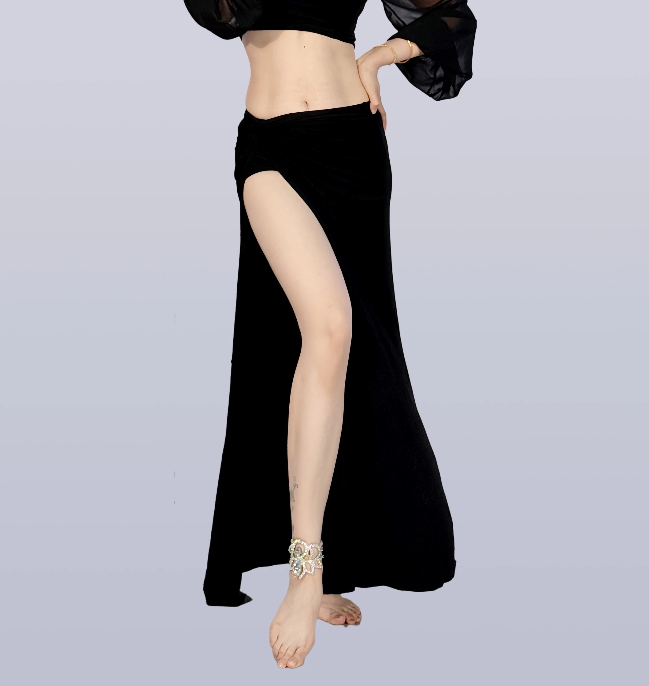 성인 우아한 모달 벨리댄스 스플릿 스커트 연습복 여성 오리엔탈 무대 공연 레슨복 수업 의상