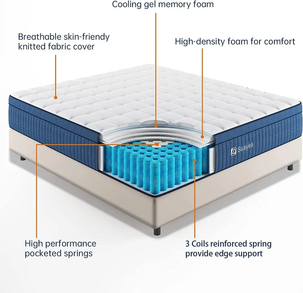 Matelas Hybride Queen Size de 10 Pouces, Isolation UlOscar Motion, dans une Boîte