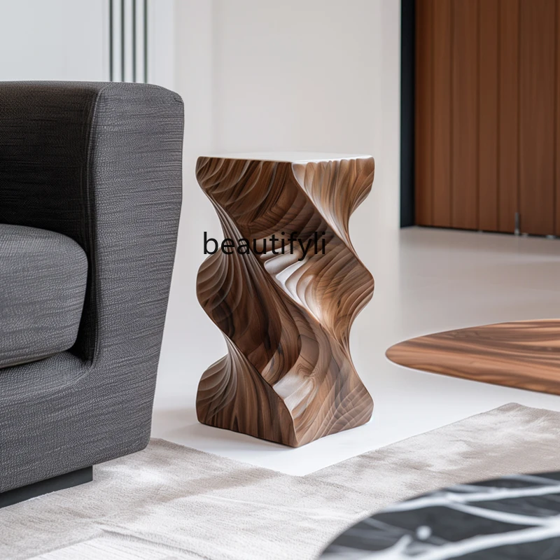 Italian minimalist light luxury high-end solid wood pier base low stool living room sofa edge stool creative decoration