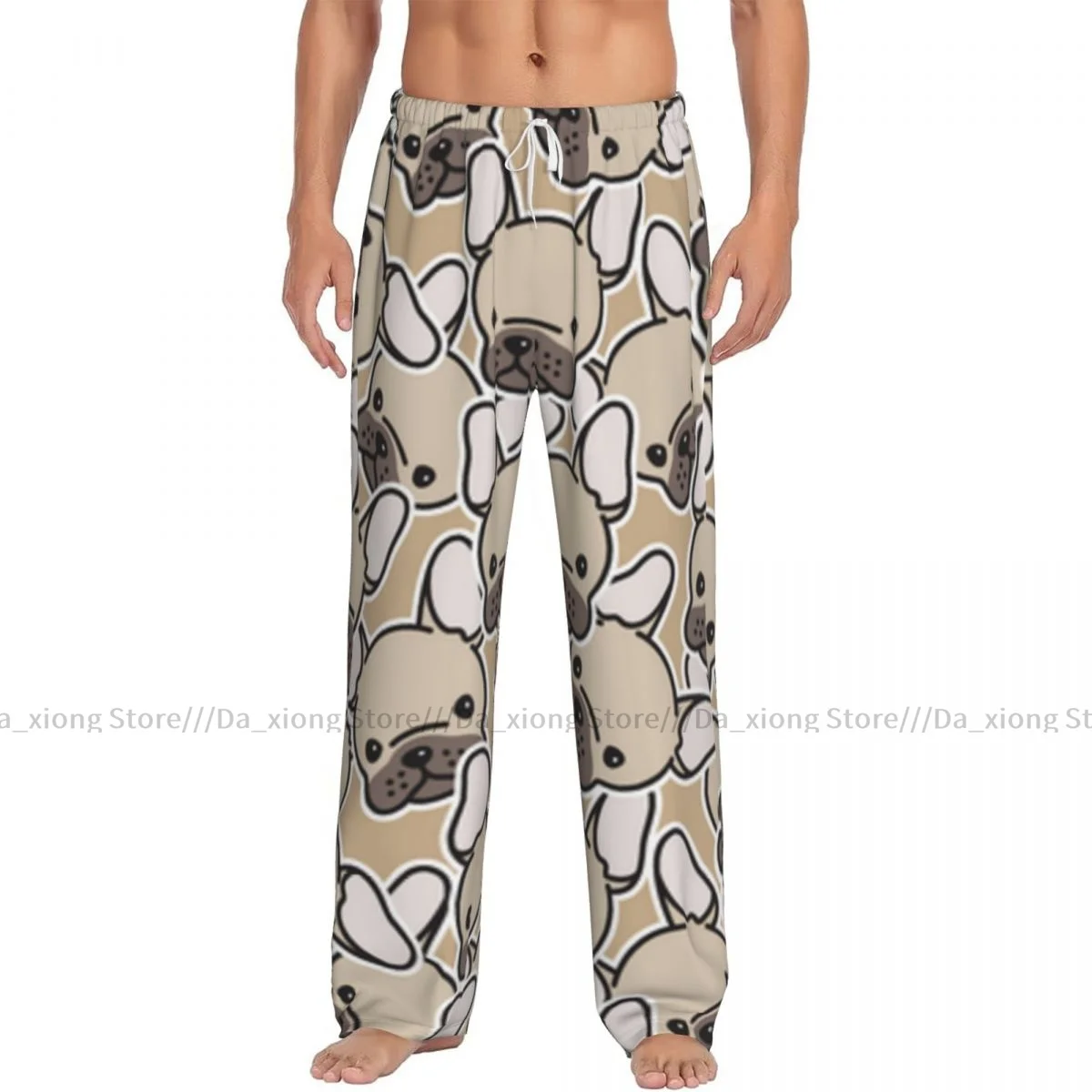 Men Sleep Bottoms Male Lounge Trousers Men\'s French Bulldog Head Pajama Pants