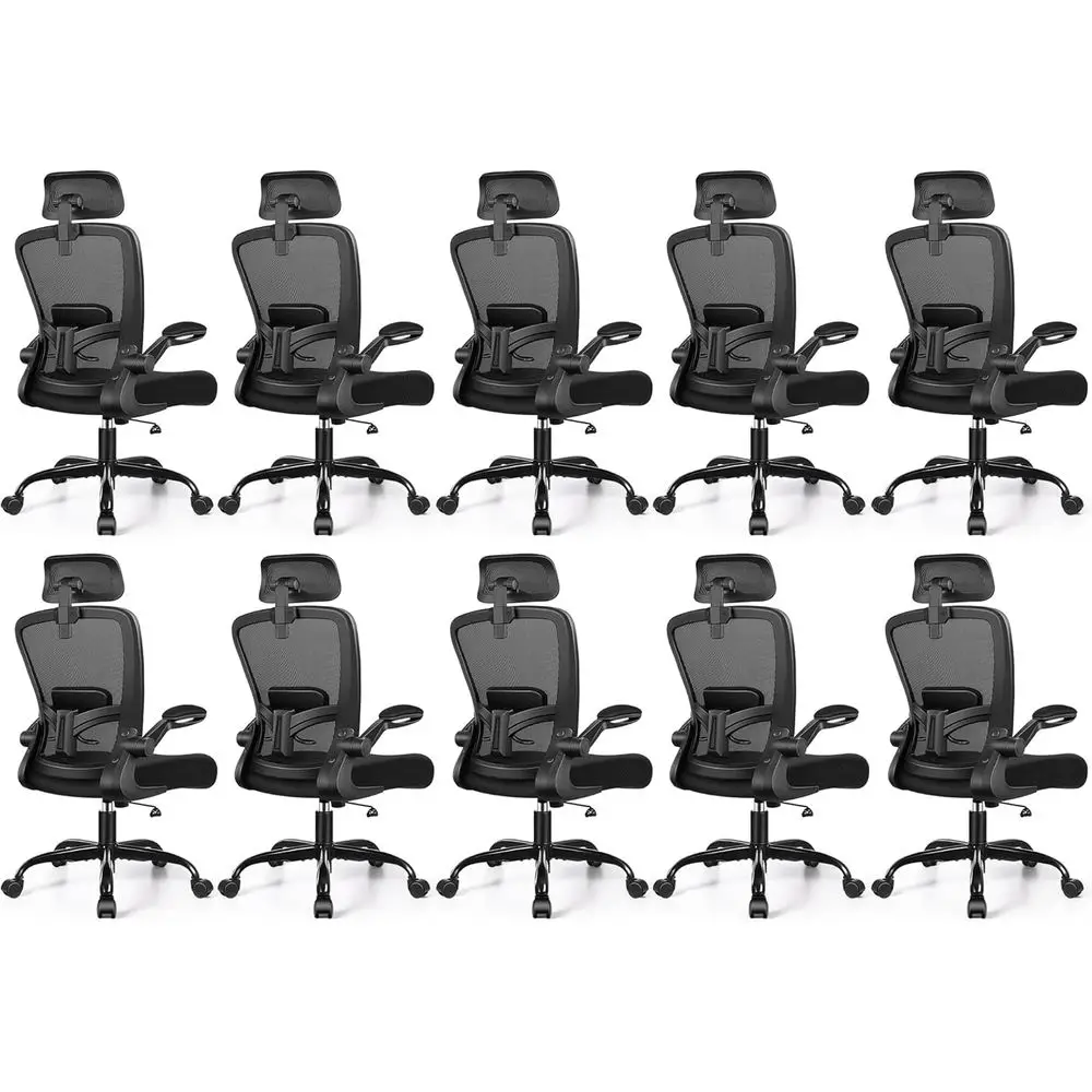 

Ergonomic High-Back Swivel Office Chair with Adjustable Lumbar Support, Armrests, and Height for Comfortable Computing and Gamin