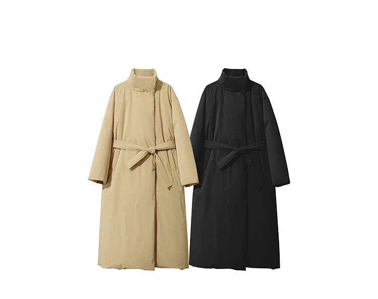 Amii Down Coats 2025 Winter New Solid Color Loose Long Women's Outerwear With Belt High Neck Thicken Warm Down Jacket 12544184