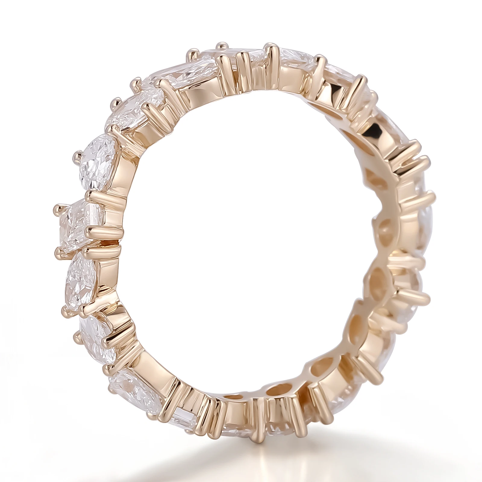 Provence 10K 14K rose gold full eternity band emerald pear cut mixed lab diamond ring romantic engagement wedding band stackable