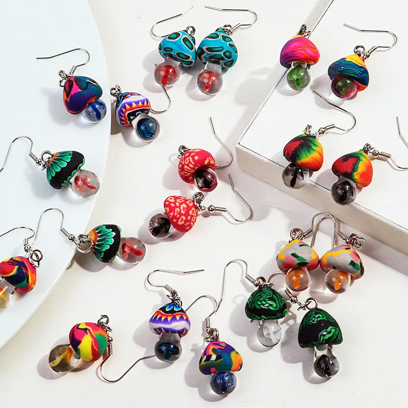 FishSheep-pendientes colgantes de seta 3D de arcilla polimérica para mujeres y niñas, aretes colgantes de arcilla suave geométrica, regalos de joyería hechos a mano