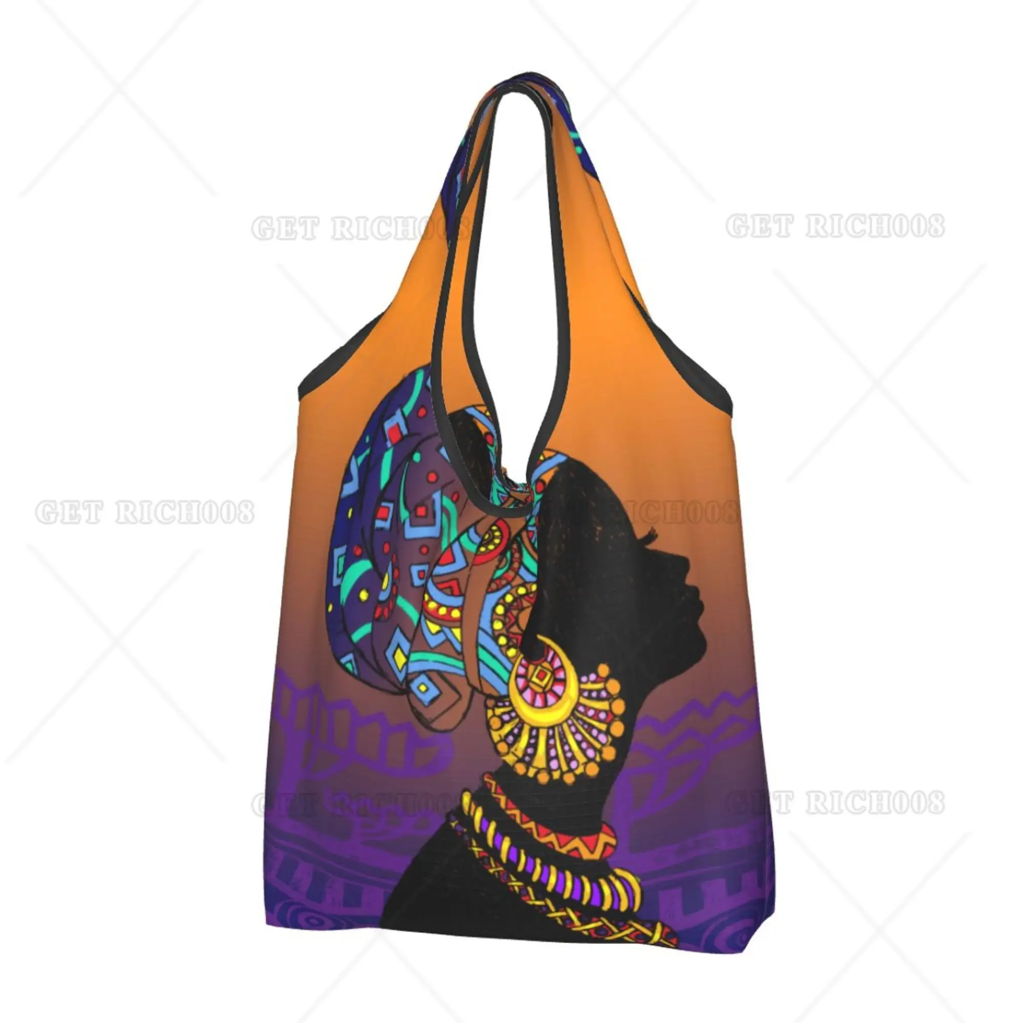 

Afro Women Folding Tote Bag Shopper Bag Portable Eco Grocery Bags No Zipper Bag for Shopping Work Picnic Bag Cute Tote Bag