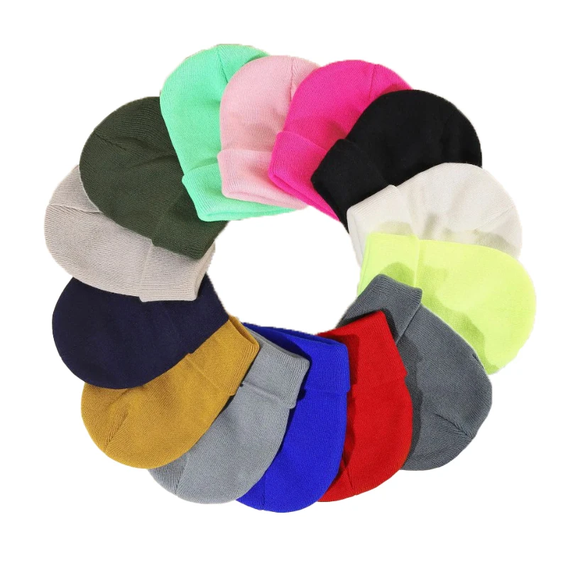 Cappello a cuffia caldo di colore fluorescente da donna uomo autunno inverno berretti all\'uncinetto lavorati a maglia elasticizzati cappello nero