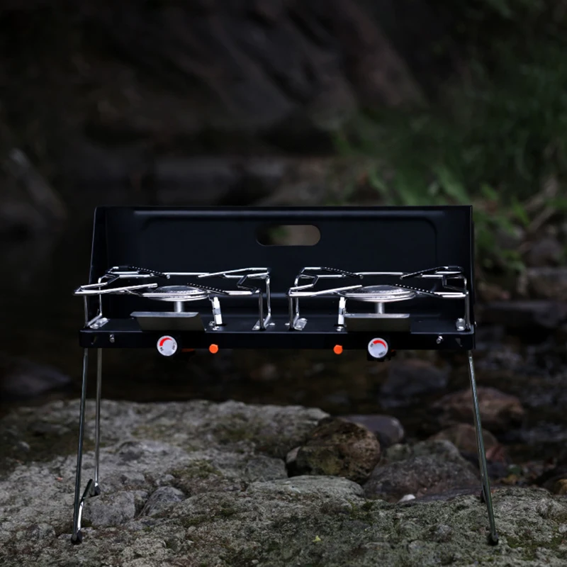 Outdoor Folding Gas Stove 2 Burner Portable Camping Stove Windproof Tourist Gas Burner Barbecuecooking Picnic Large Furnace Gear