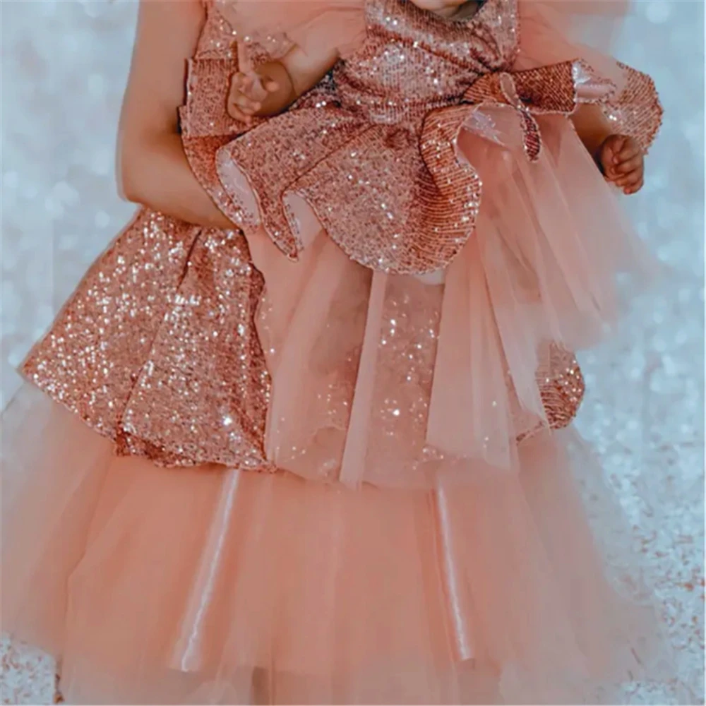 Flower Girl Dress Parent-child Packing Fluffy Tulle Sequins Princess Ball First Communion Dresses Kids Surprise Birthday Present