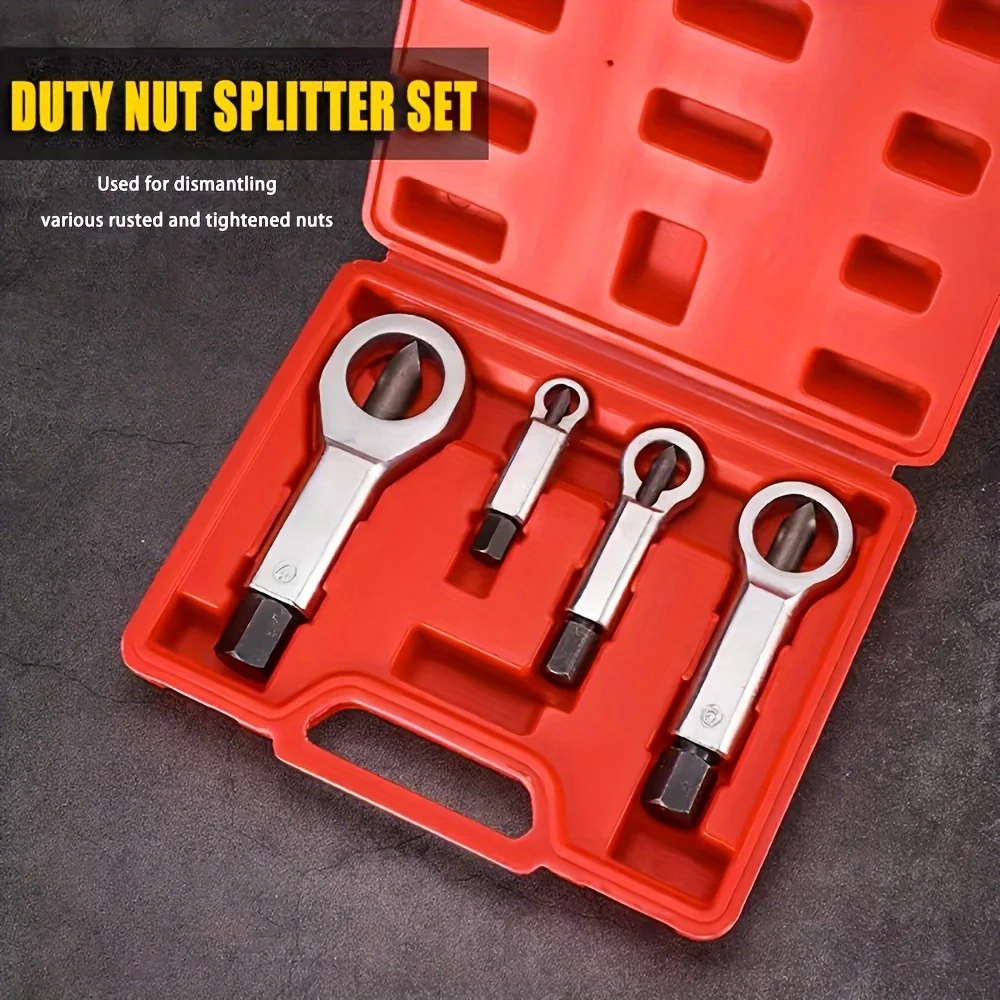 4PCS Heavy-Duty Nut Splitter Tool Set Broken Damaged Corroded Stuck Screw Nut Removal Splitting Tools Stuck Rusted Nut Breaker