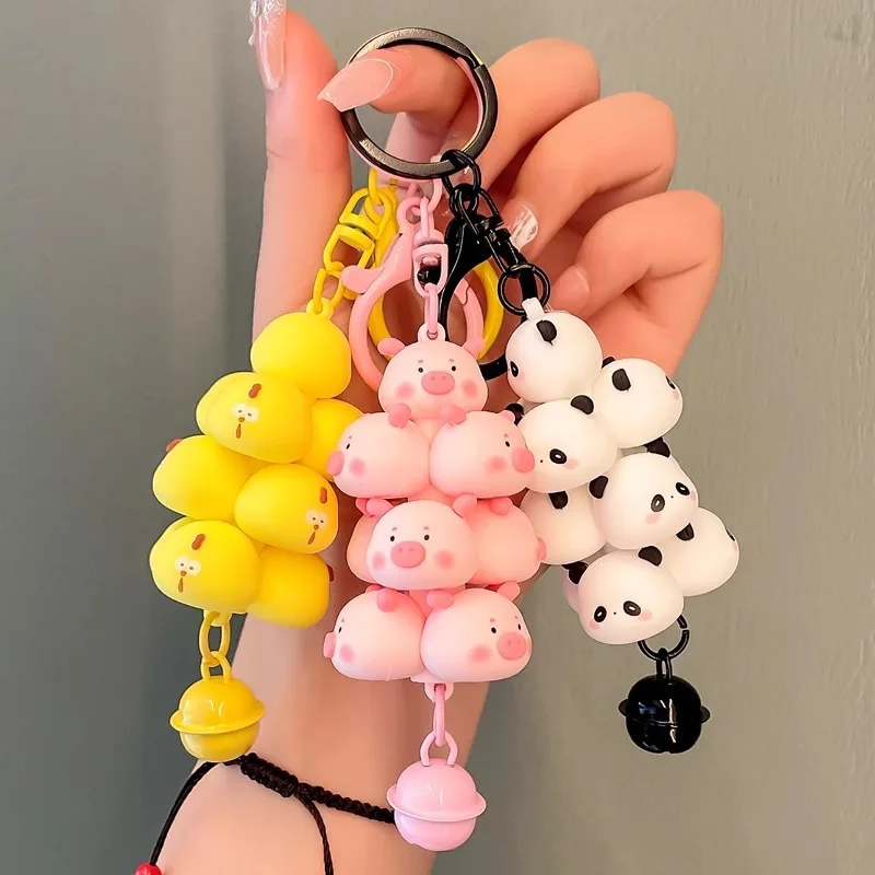 Creative Resin Animal Keychain Cute Cartoon Pigs Panda Chicks Piles Pendant Keyring Accessory Key Bag Ornament Y2K Gift For Frie