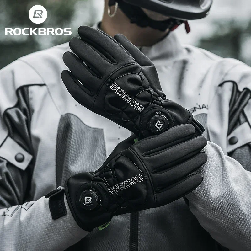 ROCKBROS Warme Fahrradhandschuhe Outdoor Touchscreen Winterhandschuhe Winddicht Motorrad Roller Ski Anti-Rutsch-Thermo-Fahrradhandschuh